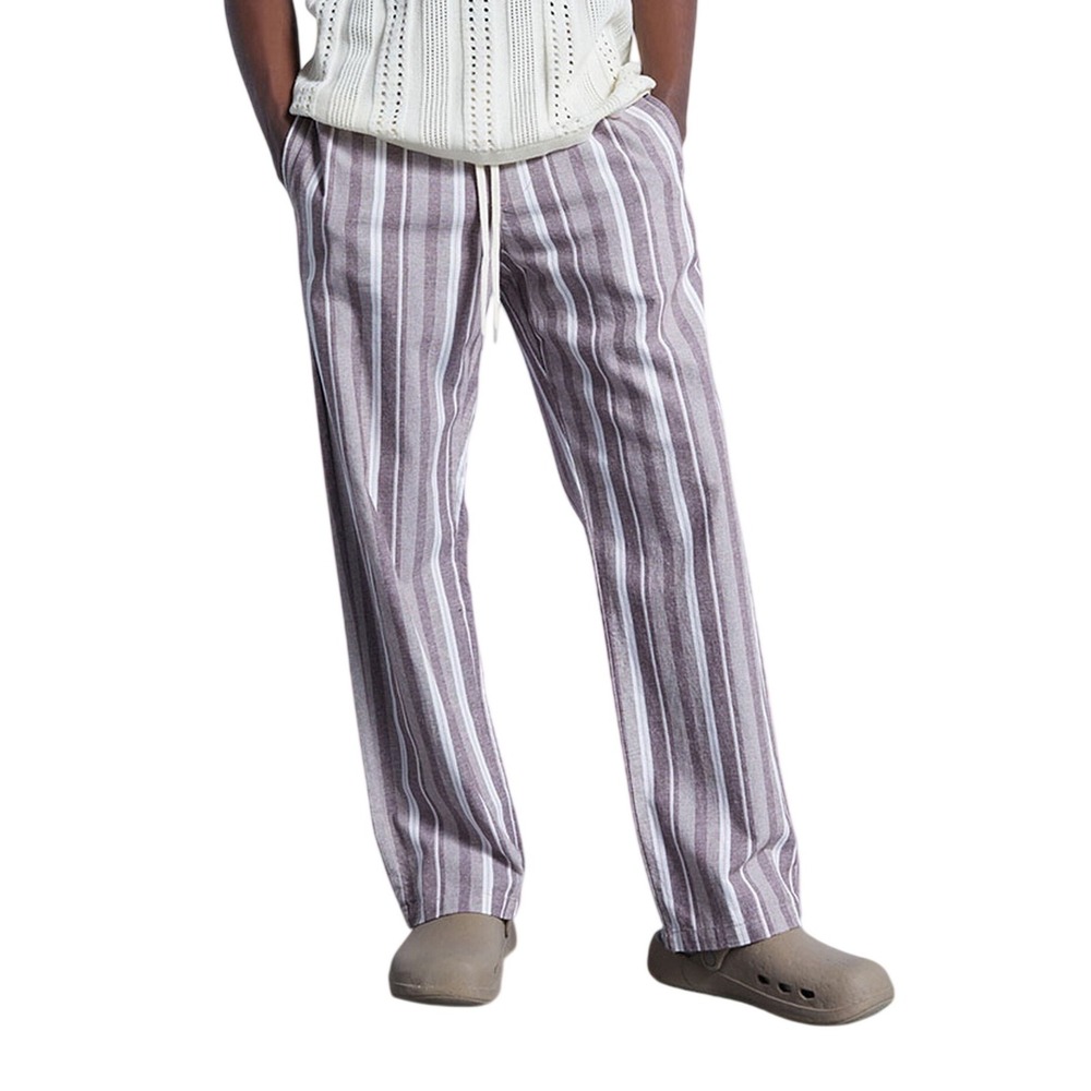PacSun Linen Blend Relaxed Straight Leg Pants Brown Striped Mens Small Unisex